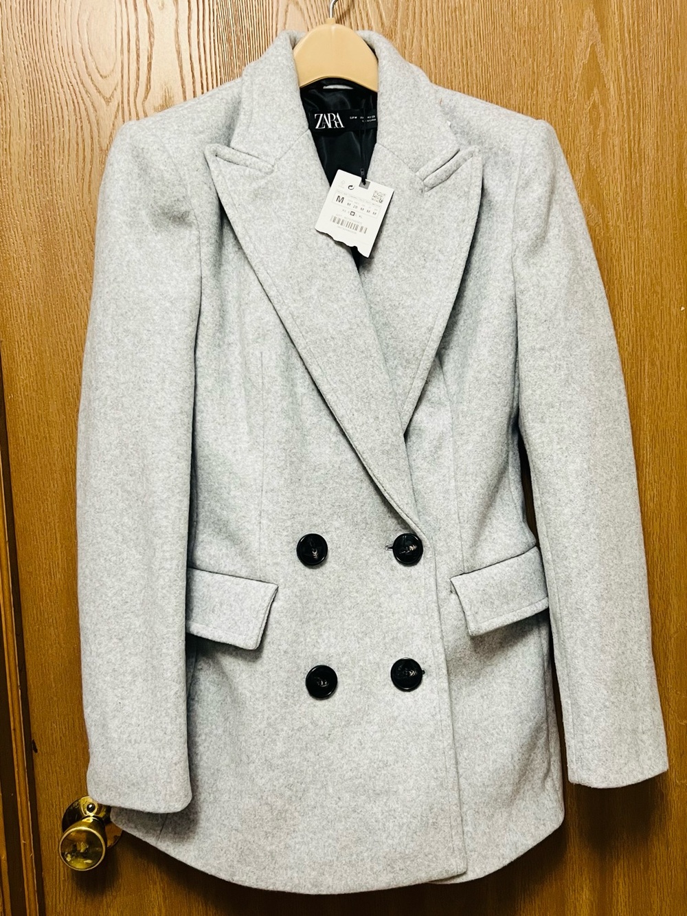 Zara Double-Breasted Light Gray Wool-Blend Blazer Coat